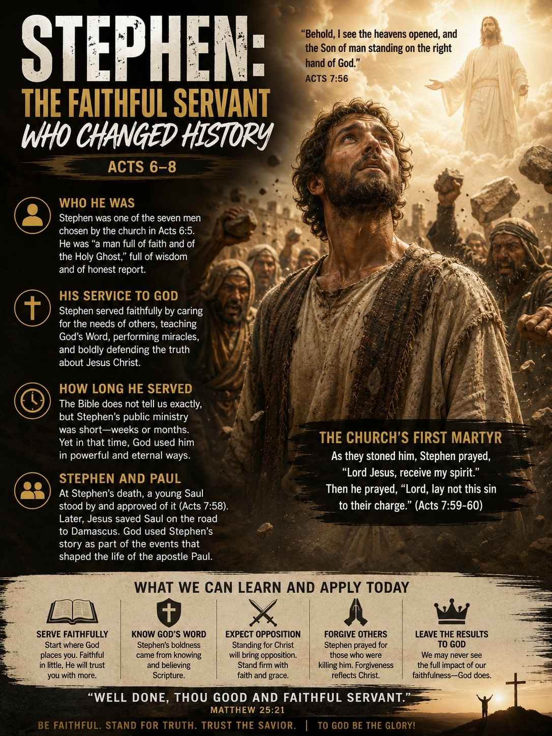 Stephen, the faithful servant and first Christian martyr, looking toward heaven as recorded in Acts chapter 7