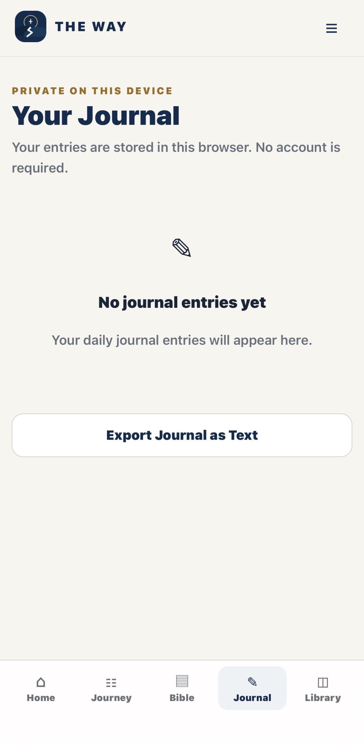 THE WAY private journal screen
