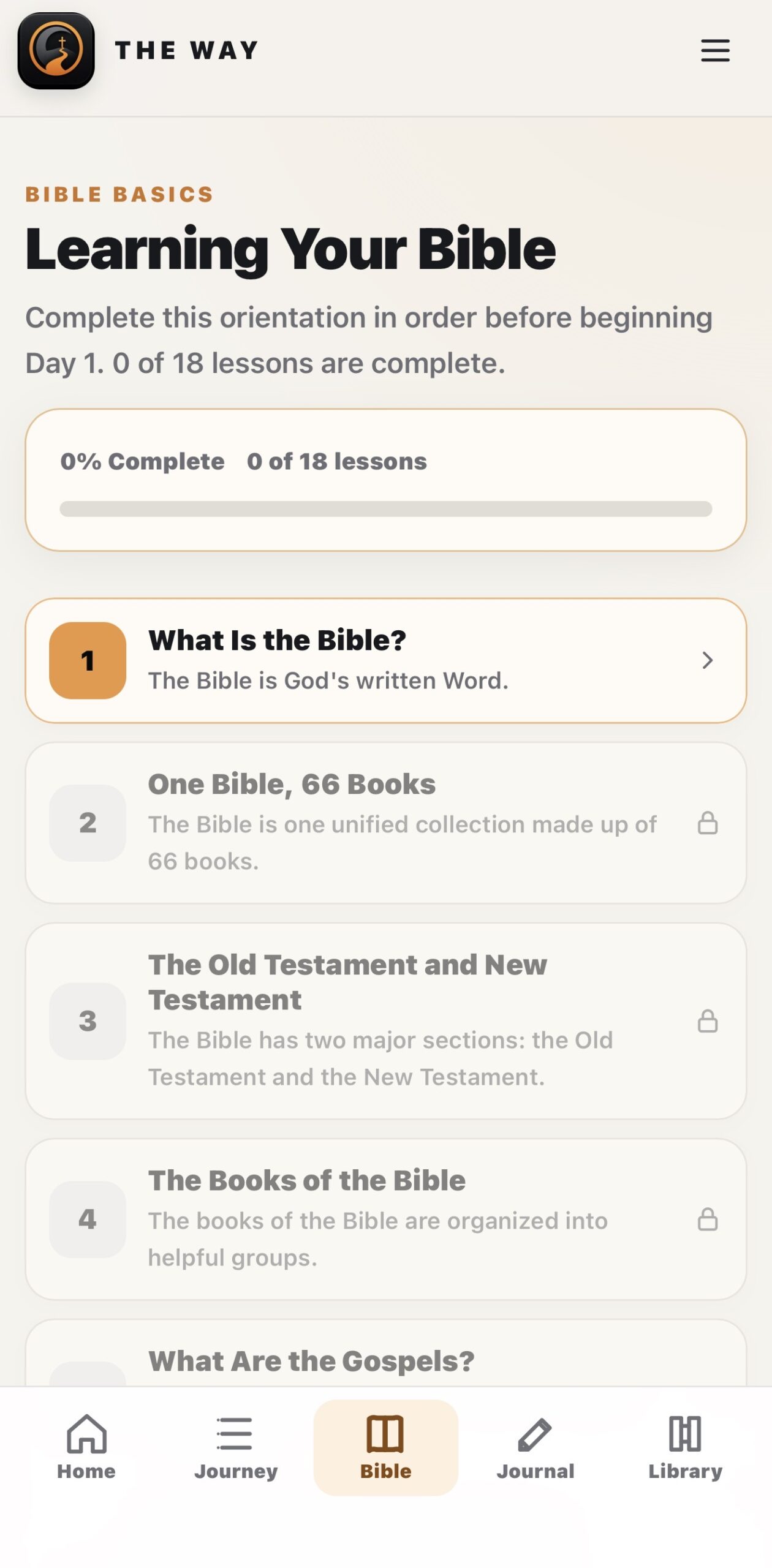 THE WAY Bible Basics screen