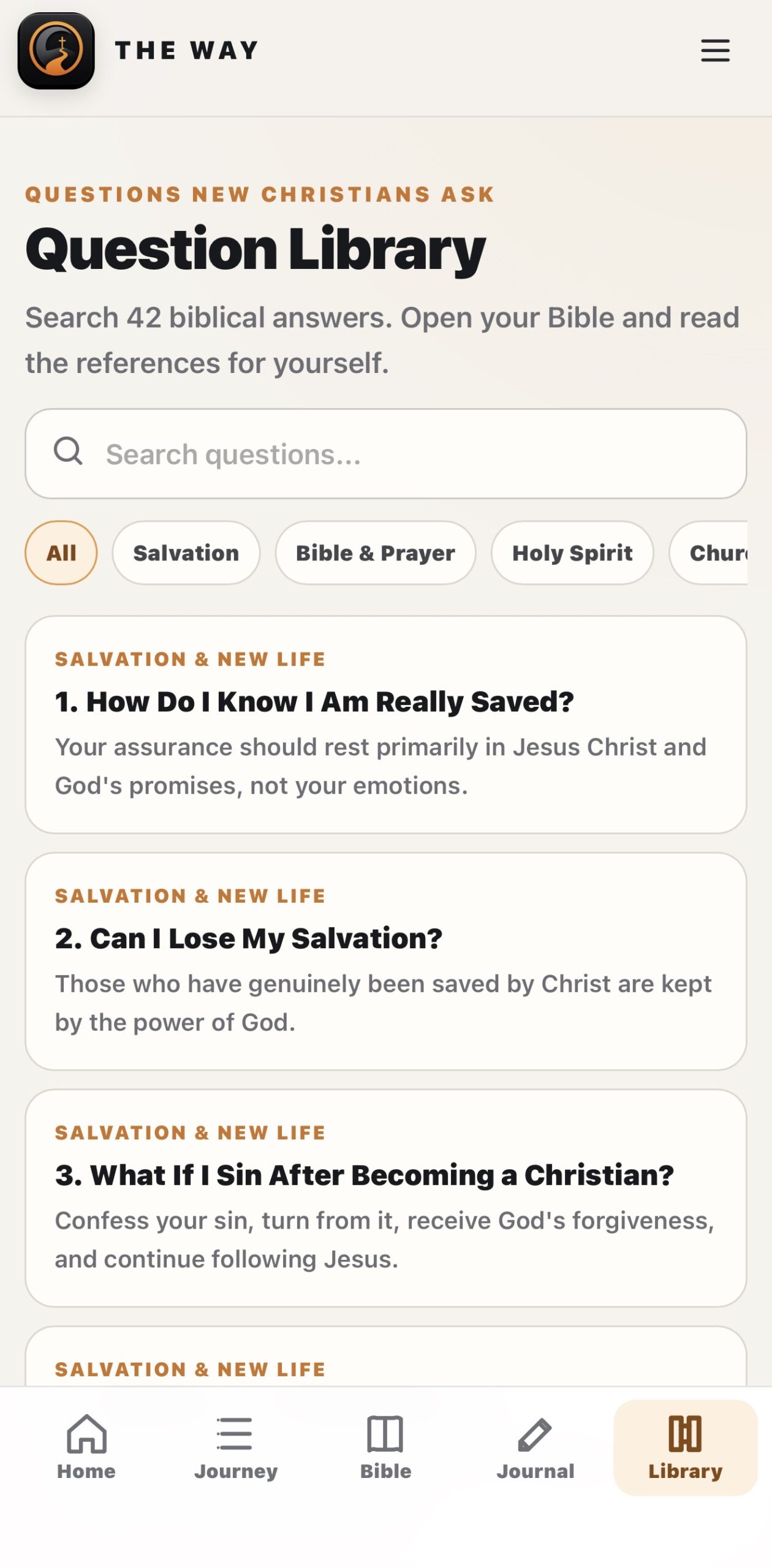 THE WAY searchable Question Library